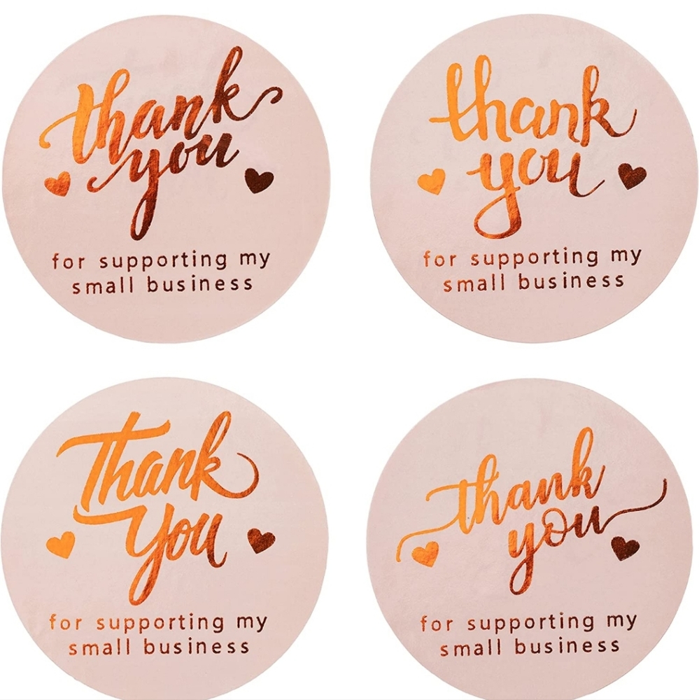 50 CT 2" Thank You Stickers Round Labels with 4 Designs Rose Gold on Bei…